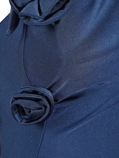 Coperni Midi Dress With Knotted Fabric Flowers In Blue