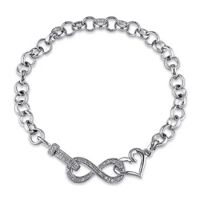 Fine Jewelry 1/10 Ct.t.w. Natural Diamond Sterling Silver Heart & Infinity Bracelet In Transparent