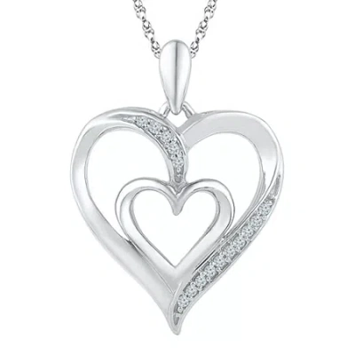 Fine Jewelry Womens Diamond Accent Natural White Diamond Sterling Silver Heart 18 Inch Pendant Necklace In Transparent