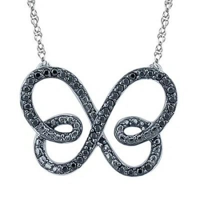 Fine Jewelry Womens 1/6 Ct. T.w. Natural Black Diamond Sterling Silver Butterfly 18 Inch Pendant Necklace In Transparent
