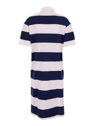 Coperni Women Multicolor Dress With All-over Stripe Pattern And Embroidered Logo On The Front In Cot In Blue