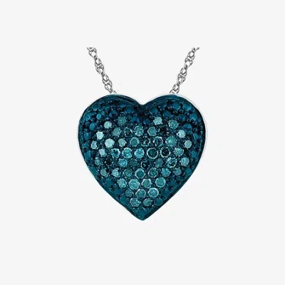 Fine Jewelry Womens 1/5 Ct. Natural Blue Diamond Sterling Silver Heart 18 Inch Pendant Necklace In Transparent