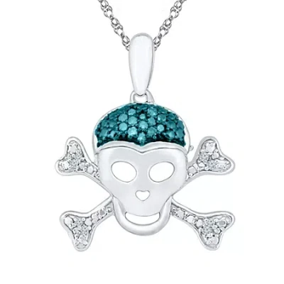Fine Jewelry Skull Womens Diamond Accent Natural Blue Diamond Sterling Silver Skull 18 Inch Pendant Necklace In Transparent