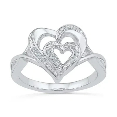 Fine Jewelry Womens Diamond Accent Natural White Diamond Sterling Silver Heart Cocktail Ring In Transparent