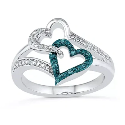 Fine Jewelry Womens Diamond Accent Natural Blue Diamond Sterling Silver Heart Cocktail Ring In Transparent