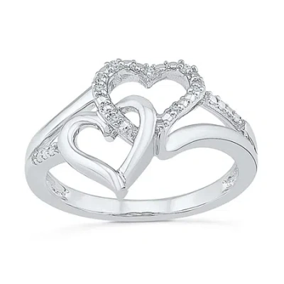 Fine Jewelry Womens Diamond Accent Natural White Diamond Sterling Silver Heart Cocktail Ring In Transparent