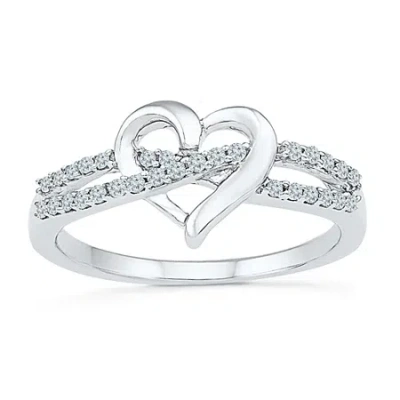 Fine Jewelry Womens 1/6 Ct. T.w. Natural White Diamond Sterling Silver Heart Cocktail Ring In Transparent