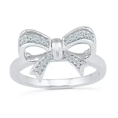 Fine Jewelry Womens 1/10 Ct. T.w. Natural White Diamond Sterling Silver Cocktail Ring In Transparent