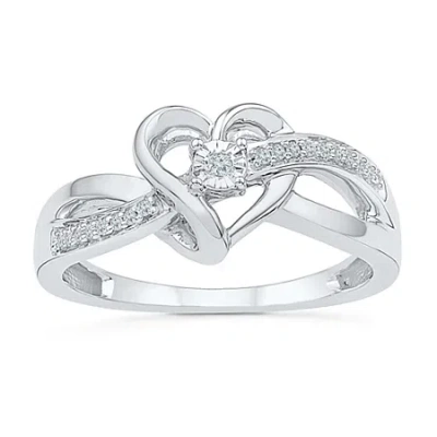 Fine Jewelry Womens Diamond Accent Natural White Diamond Sterling Silver Heart Crossover Cocktail Ring In Transparent