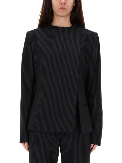 Courrèges Buckle Pinstripes Jacket In Black