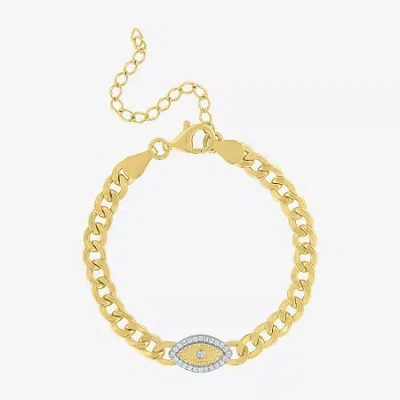 Fine Jewelry Diamond Addiction (g-h / I1-i2) Womens 14k Gold Over Silver 8 Inch Curb Evil Eye Chain Bracelet In Transparent