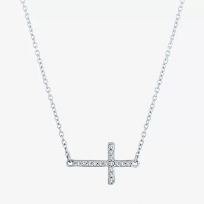 Fine Jewelry (g-h / Si2-i1) Sideways Womens 1/10 Ct. T.w. Lab Grown White Diamond Sterling Silver Cross 18 Inch P In Transparent