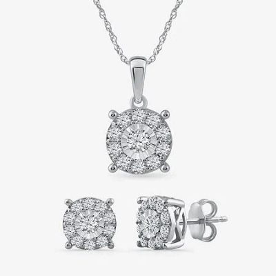 Fine Jewelry Womens 1 Ct. T.w. Natural White Diamond Sterling Silver 2-pc. Jewelry Set In Transparent