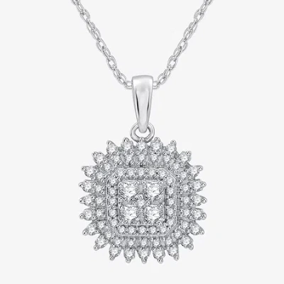 Fine Jewelry Womens 1/2 Ct. T.w. Lab Grown White Diamond Sterling Silver Cushion 18 Inch Pendant Necklace In Transparent