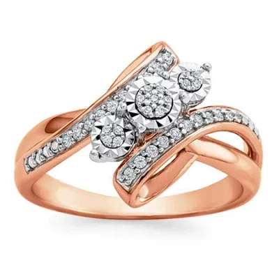 Fine Jewelry Womens 1/7 Ct.t.w. Natural Diamond 14k Rose Gold Over Silver Cocktail Ring In Transparent