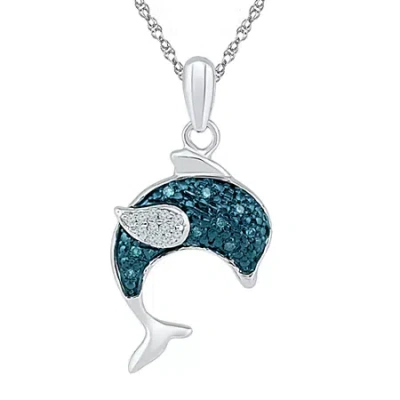 Fine Jewelry Dolphin Womens Diamond Accent Natural Blue Diamond Sterling Silver 18 Inch Pendant Necklace In Transparent