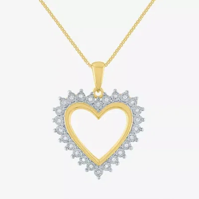 Fine Jewelry Womens 1/10 Ct. T.w. Natural White Diamond 14k Gold Over Silver Heart 18 Inch Pendant Necklace In Transparent
