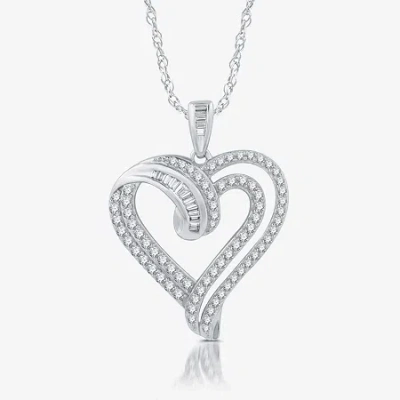 Fine Jewelry (h-i / I1) Womens 1 Ct. T.w. Lab Grown White Diamond Sterling Silver Heart 18 Inch Pendant Necklace In Transparent
