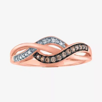 Fine Jewelry Womens 1/10 Ct. T.w. Natural Champagne Diamond 14k Rose Gold Over Silver Cocktail Ring In Transparent