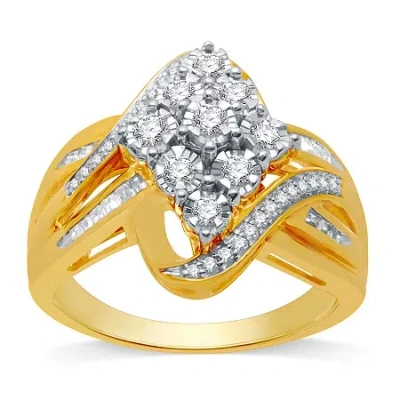 Fine Jewelry Womens 1/2 Ct. T.w. Natural White Diamond 10k Gold Over Silver Cocktail Ring In Transparent