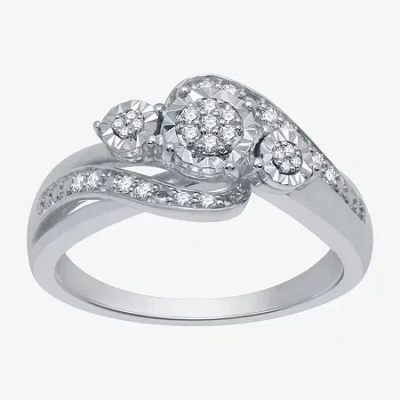 Fine Jewelry Womens 1/7 Ct. T.w. Natural White Diamond Cluster Halo Cocktail Ring In Sterling Silver Or 14k Gold  In Silver