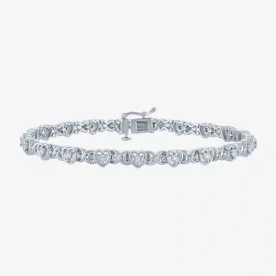 Fine Jewelry (i1-i2/ G-h) Womens Sterling Silver 7.25 Inch Heart Chain Bracelet In Silver