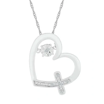 Fine Jewelry Womens Diamond Accent Natural White Diamond Sterling Silver Heart 18 Inch Pendant Necklace In Transparent