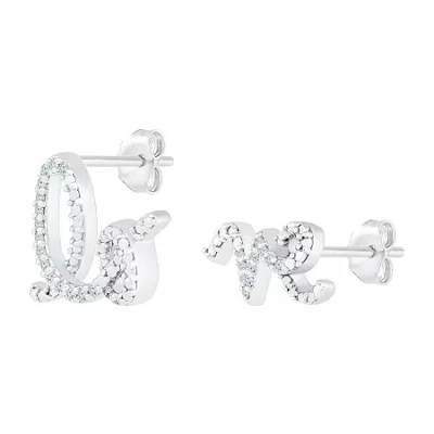 Fine Jewelry Mismatched "love" Diamond Accent Natural White Diamond Sterling Silver 23mm Stud Earrings In Silver