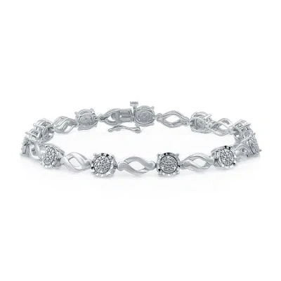 Fine Jewelry Womens 1/10 Ct. T.w. Natural White Diamond Sterling Silver 7.5 Inch Tennis Bracelet In Transparent