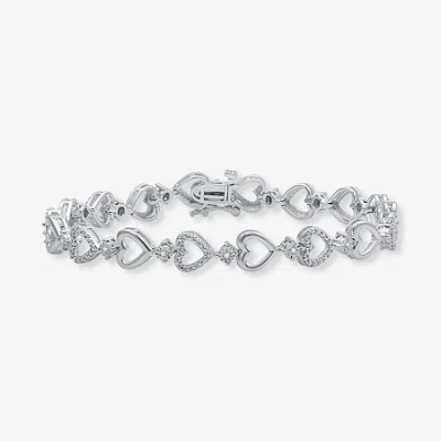 Fine Jewelry 1/10 Ct.t.w. Natural Diamond Heart Tennis Bracelet In Sterling Silver In Transparent