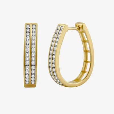 Fine Jewelry 1 Ct.t.w. Natural Diamond 14k Gold Over Silver Hoop Earrings In Transparent