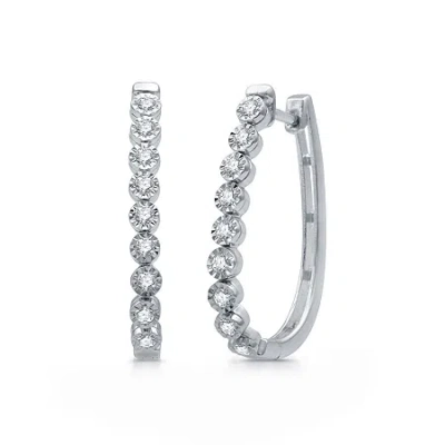 Fine Jewelry Womens 1/2 Ct. T.w. Natural White Diamond Sterling Silver 27.5mm Hoop Earrings In Transparent