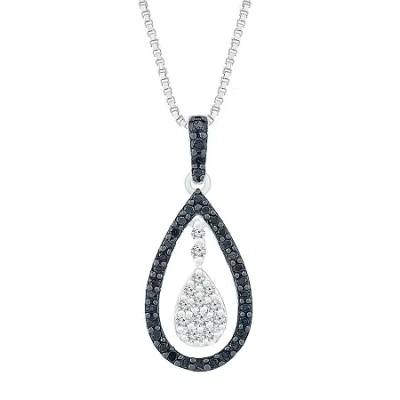 Fine Jewelry Womens 1/3 Ct. T.w. Natural Black Diamond Sterling Silver Pear 18 Inch Pendant Necklace In Transparent