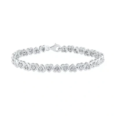 Fine Jewelry Womens 1/10 Ct. T.w. Natural White Diamond Sterling Silver Heart 7.5 Inch Tennis Bracelet In Transparent