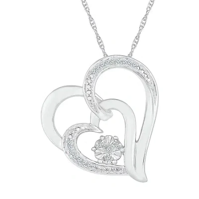 Fine Jewelry Womens Diamond Accent Natural White Diamond Sterling Silver Heart 18 Inch Pendant Necklace In Transparent