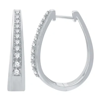 Fine Jewelry Womens 1/2 Ct. T.w. Natural White Diamond Sterling Silver 23.8mm Hoop Earrings In Transparent