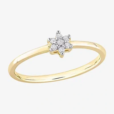 Fine Jewelry Womens Diamond Accent Natural White Diamond 18k Gold Over Silver Flower Delicate Stackable Ring In Transparent