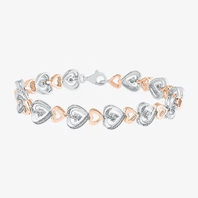Fine Jewelry Womens 1/10 Ct. T.w. Natural White Diamond 14k Rose Gold Over Silver Heart 7.25 Inch Tennis Bracelet In Transparent