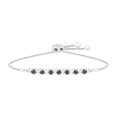 Fine Jewelry Womens 1 Ct. T.w. Natural Black Diamond Sterling Silver Bolo Bracelet In Transparent