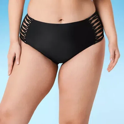 Decree Womens Lined Textured Juniors Plus High Waist Bikini Swimsuit Bottom In Black