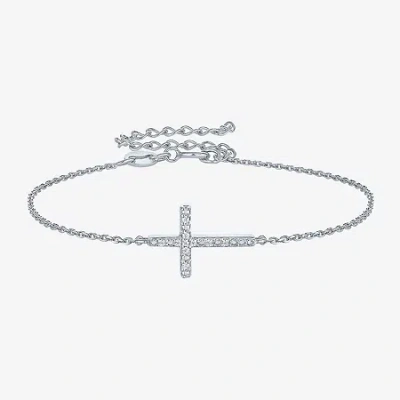 Fine Jewelry Diamond Accent (g-h / Si2-i1) Womens Sterling Silver 18 Inch Cable Cross Chain Bracelet In Transparent