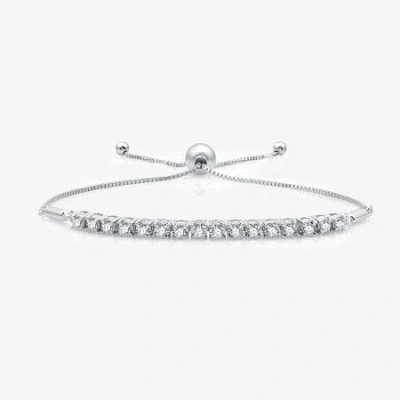 Fine Jewelry Womens 1/2 Ct. T.w. Lab Grown White Diamond Sterling Silver Bolo Bracelet In Transparent