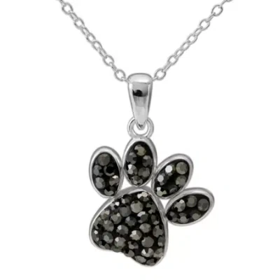 Fine Jewelry Sterling Silver Crystal Paw Print Pendant Necklace In Transparent