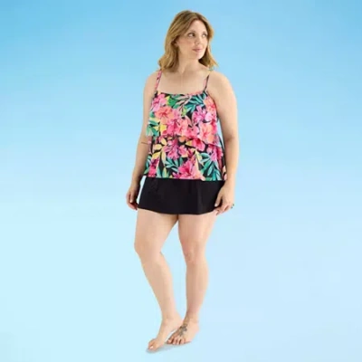 Sonnet Shores Womens Floral Plus Tankini Swimsuit Top In Black