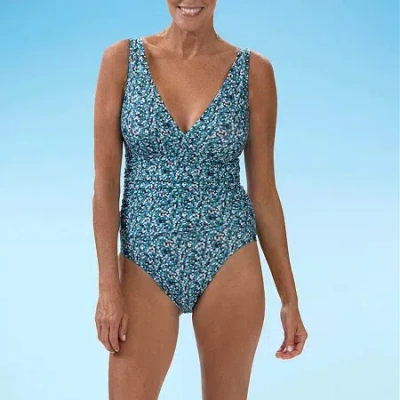 Dolfin Aquashape Surplice Wrap Womens One Piece Swimsuit In Blue