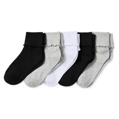 Thereabouts Little & Big Kid Girls 5 Pair Turncuff Socks In Black