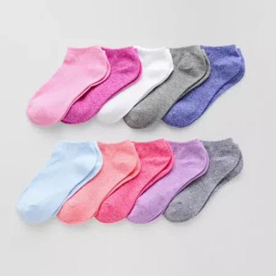 Thereabouts Little & Big Kid Girls 10 Pair Low Cut Socks In Gray