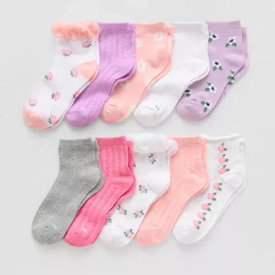 Thereabouts Little & Big Kid Girls 10 Pair Low Cut Socks In Pink