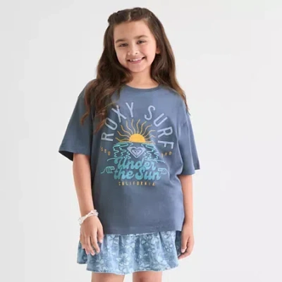 Roxy Big Kid Girls Crew Neck Short Sleeve Oversized Graphic T-shirt In Blue
