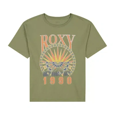 Roxy Big Kid Girls Crew Neck Short Sleeve Oversized Graphic T-shirt In Green